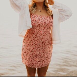 Nasty Gal Pink Floral Square-Neck Mini Dress